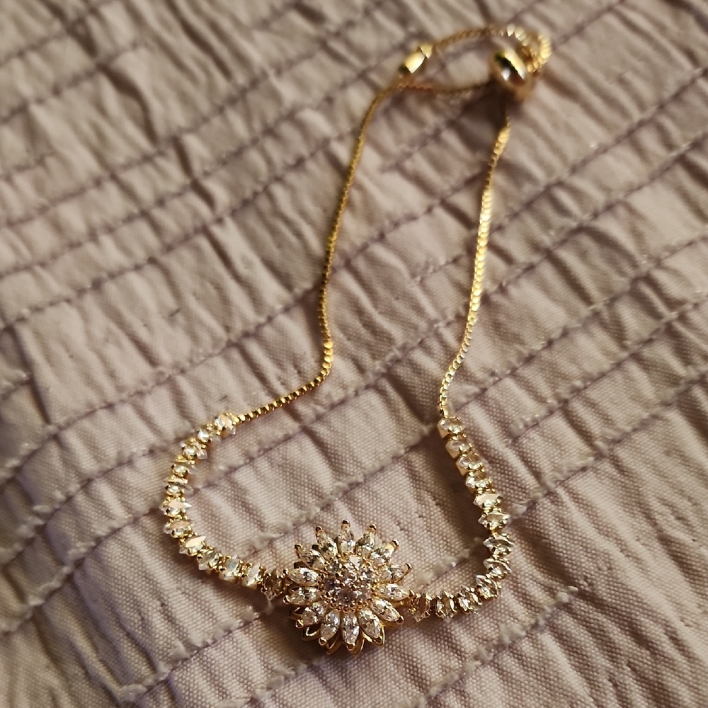 Gold Floral Bracelet with Crystal Details